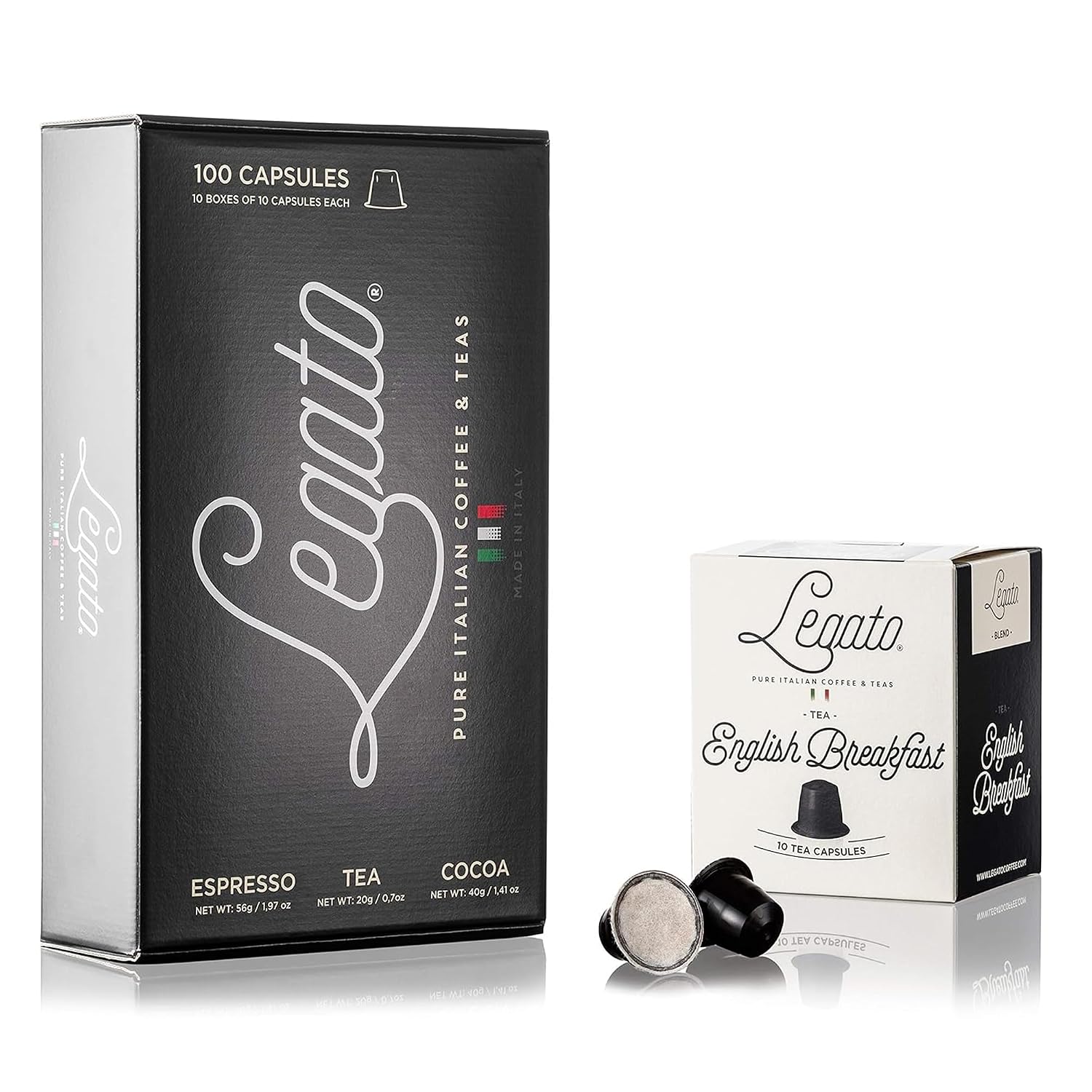 Legato Espresso Capsules - 10/100 count - Single-Serve Coffee Pods - Compatible with Nespresso OriginalLine Machine - Cafe-style Coffee at Home (100, Hazelnut Strength 5)