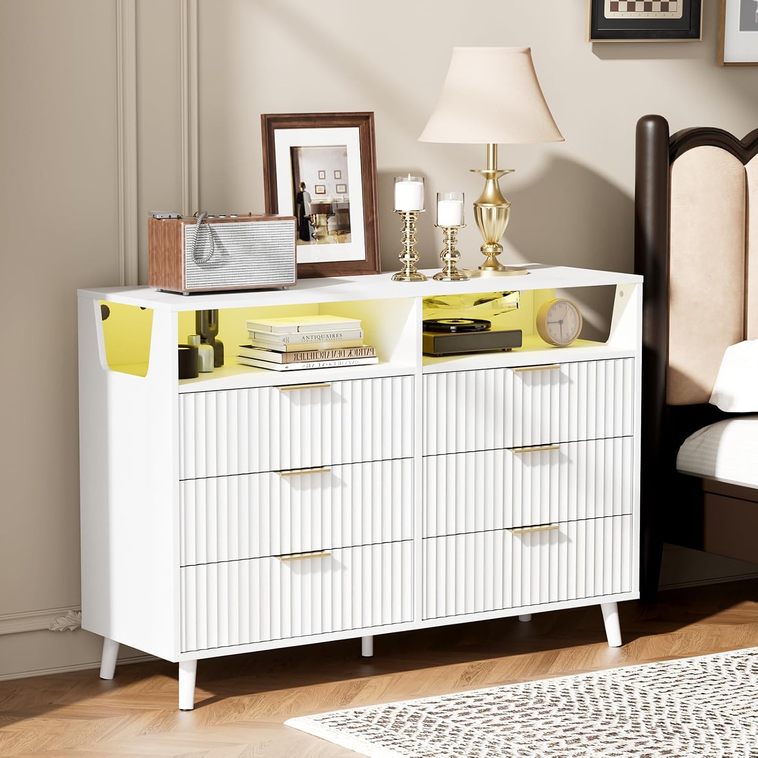 VINGLI Fluted Tall Dresser 5 Drawer, 23.66" W Chest of Drawers Gray Wood Dresser with Rounded Edges, Grey Dressers for Bedroom