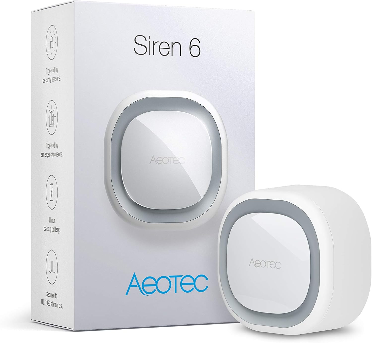Aeotec Siren 6, Z-Wave Plus S2 Enabled Zwave Siren Safety Speaker, Wall-Mounted Sound & Light Security Intruder Zwave Alarm with Backup Battery, 110dB