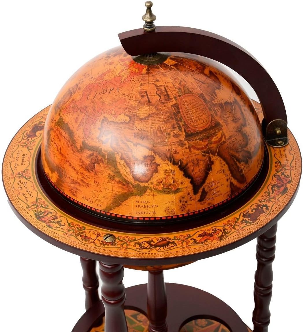 36" Wood Globe Wine Bar Stand 16th Century Italian Rack Liquor Bottle Shelf New