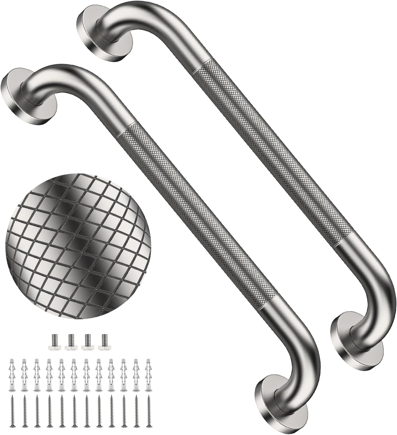 40 Inch Brushed Nickel Shower Grab Bar Anti-Slip Knurled Grip,Safety Handle | YuanDe 1.25" Diameter Stainless Steel Bathroom Grab Bars, Handicap Injury Elderly Senior Assist Support Shower Handle-2Packs