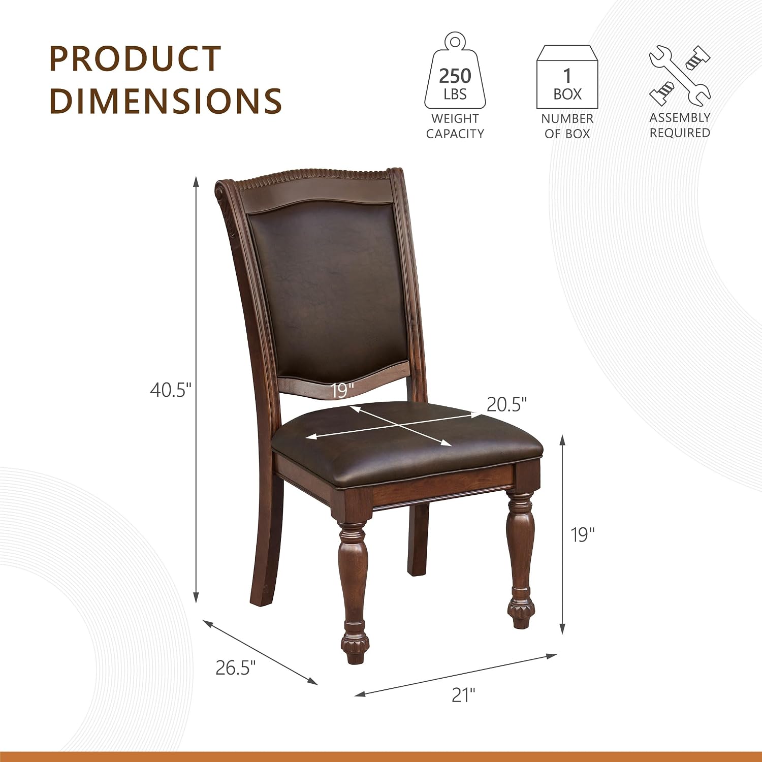 Lordsburg Dining Room Chairs Set of 2, Classic Traditional Dining Chairs For Kitchen, Solid Wood Frame, Solid Back, Armless Side, Cherry Finish