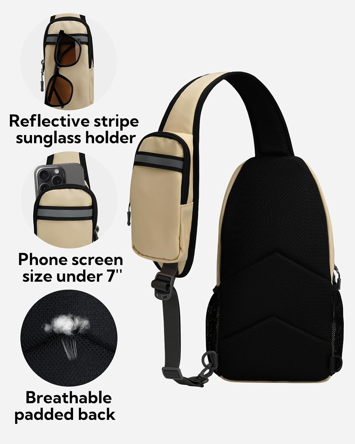 WATERFLY Crossbody Sling Backpack Sling Bag Travel Hiking Chest Bag Daypack (Black) | Small Hiking bag,Multi-compartment storage,Water-resistant,Breathable back pad,Reversible adjustable shoulder strap