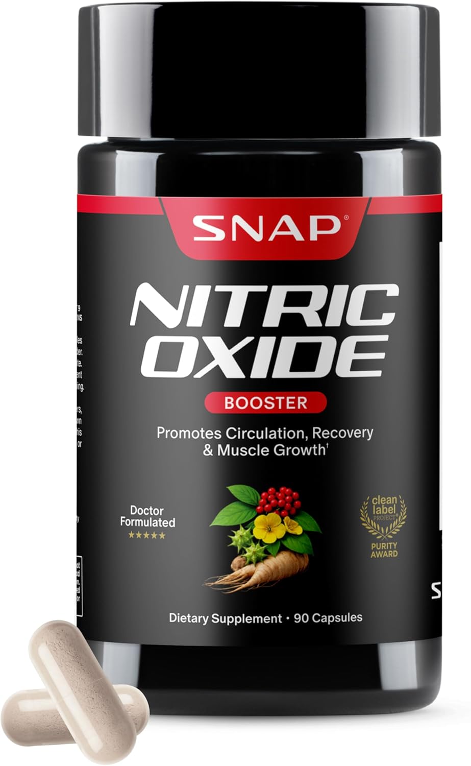 Snap Supplements Nitric Oxide Booster for Men & Women, 60 Vegan Capsules