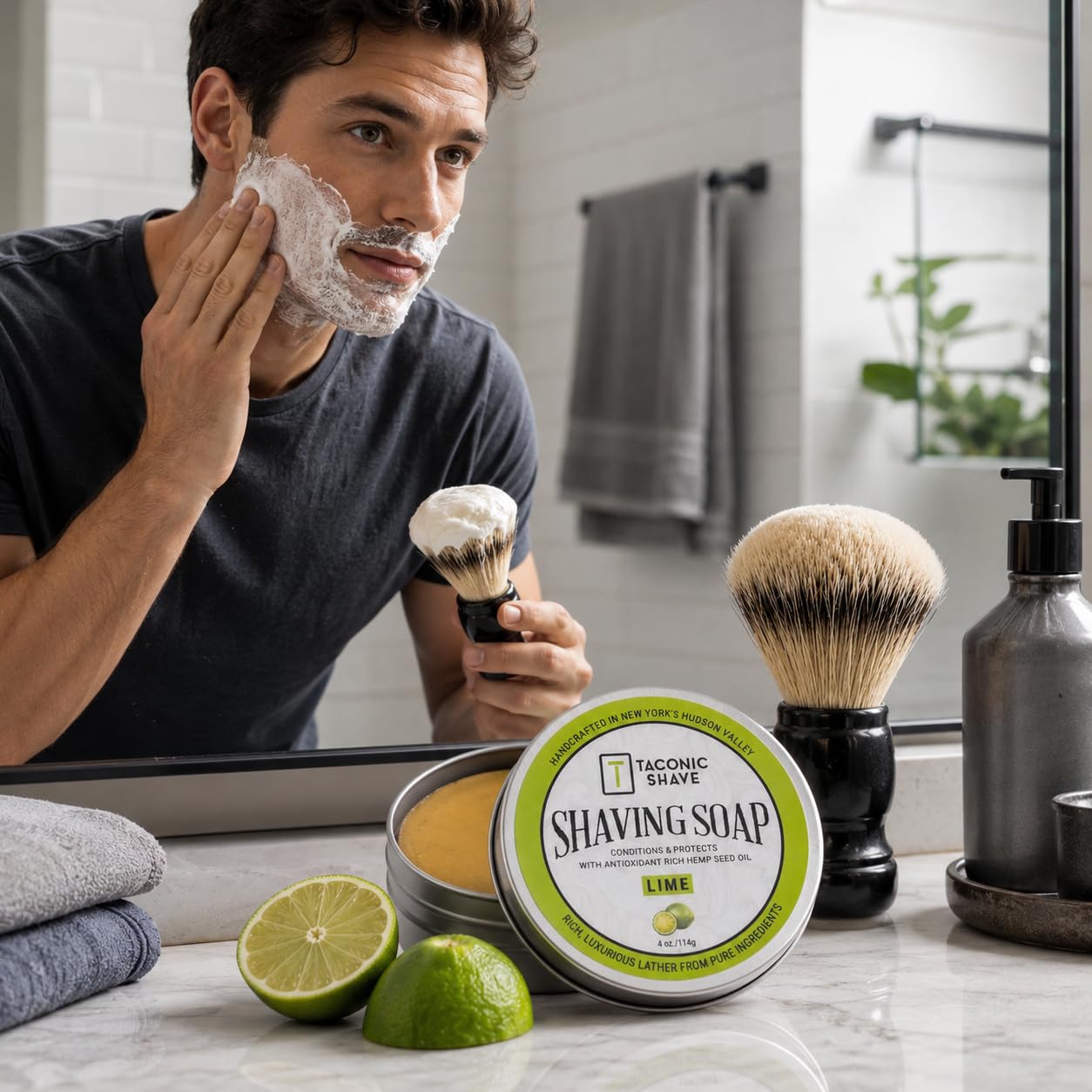Taconic Lavender Natural Shaving Soap Puck, Rich Lather | Calming lavender aroma pairs with moisturizing natural oils to build rich protective lather for a comfortable wet shave.