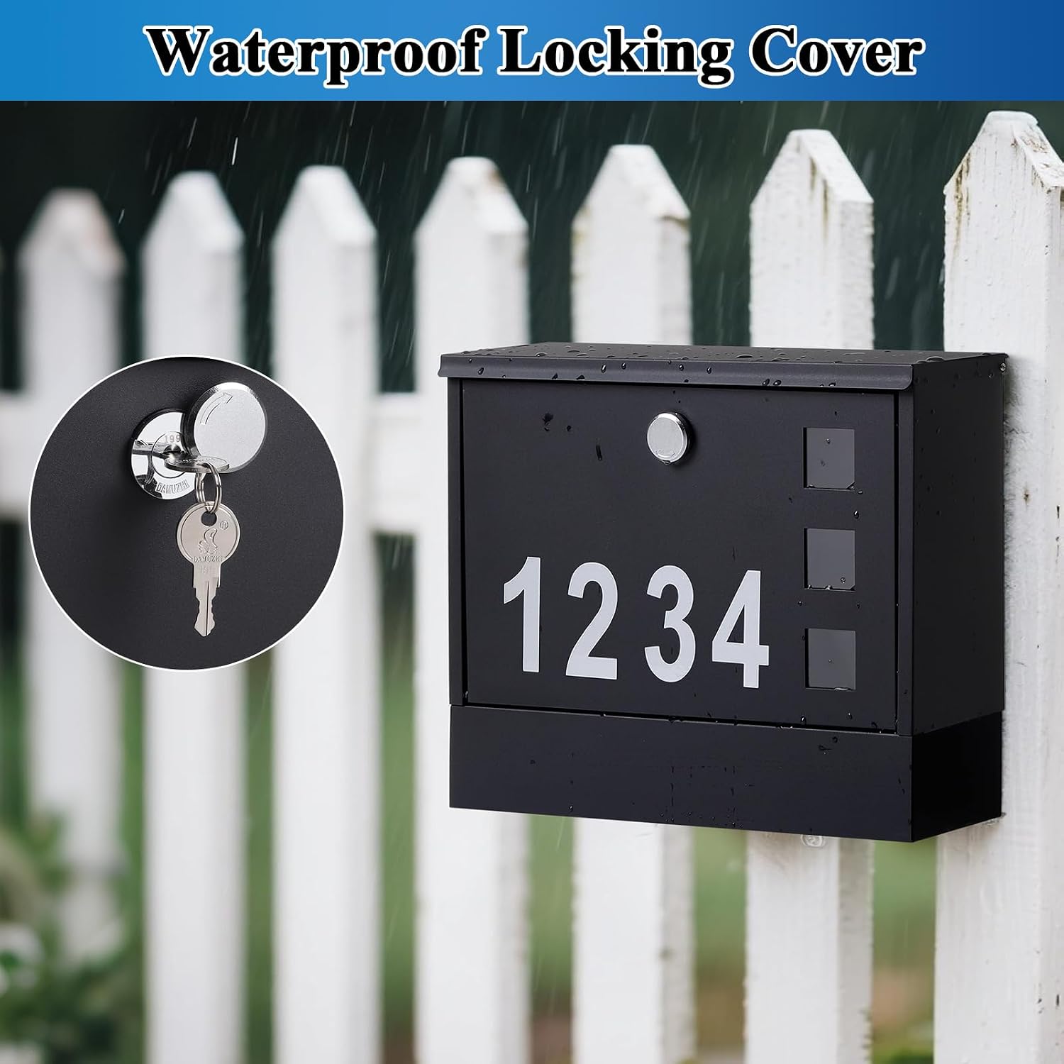 Locking Mailbox Wall Mount for Outside– Jssmst Mailboxes with Key Lock for Front Door Fence, Large Capacity Letter Box, 14.3 x 4.1 x 11.8 Inch, Black, SM-HPB911BN