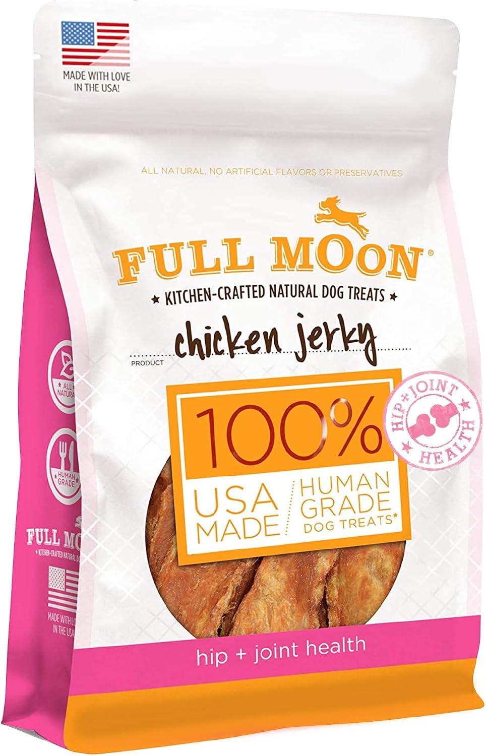 Full Moon® Chicken Jerky Hip And Joint Dog Treats 12 oz | Made withchondroitin, glucosamine and turmeric, Human Grade, No corn, No wheat, No soy, Glycerin Free, Made in the USA
