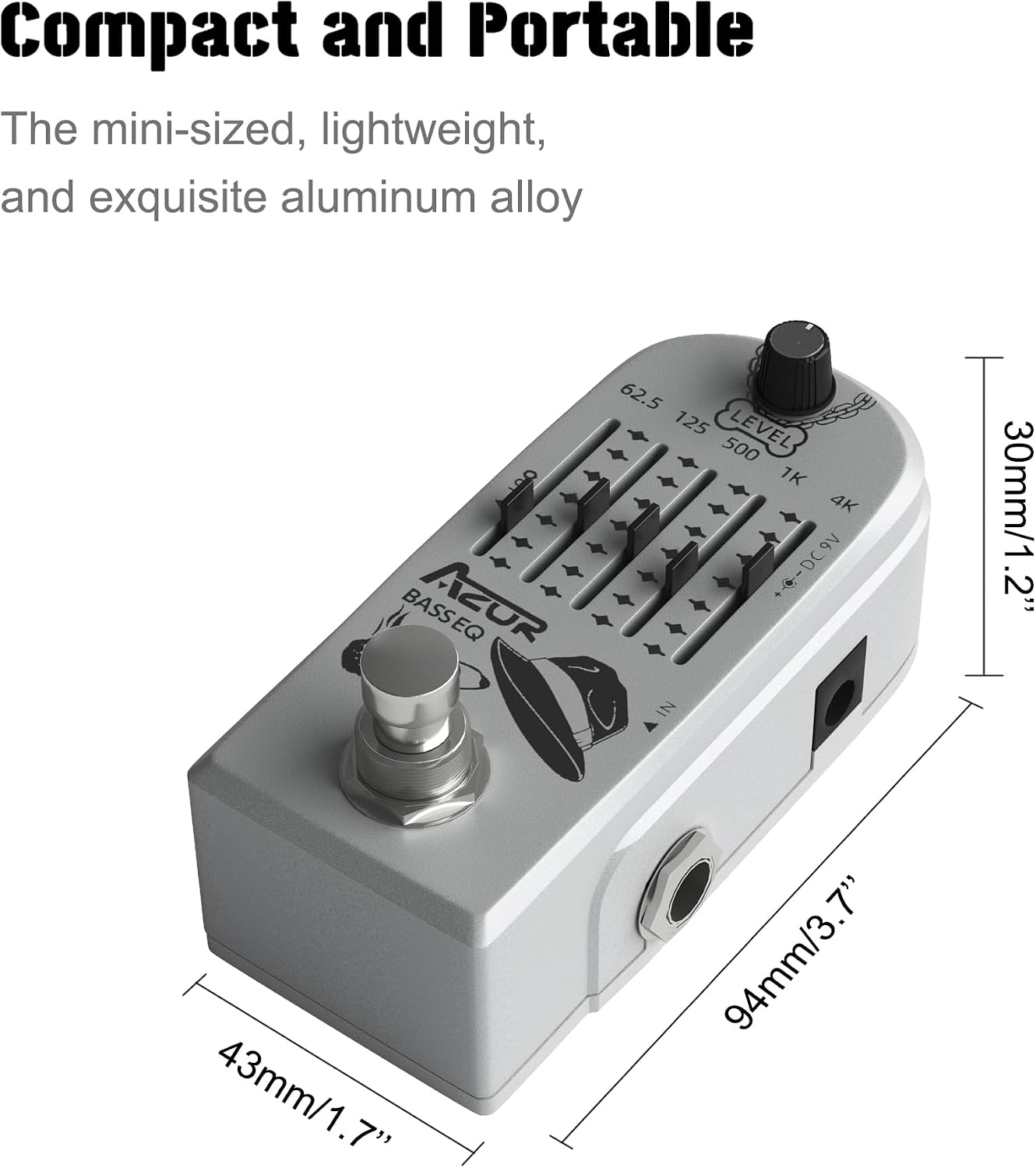 AZOR 5 Band Bass EQ Pedal, Aluminium Alloy True Bypass Equalizer Effect Pedal, Compact Mini Tone Control Pedal for Electric Bass Guitar