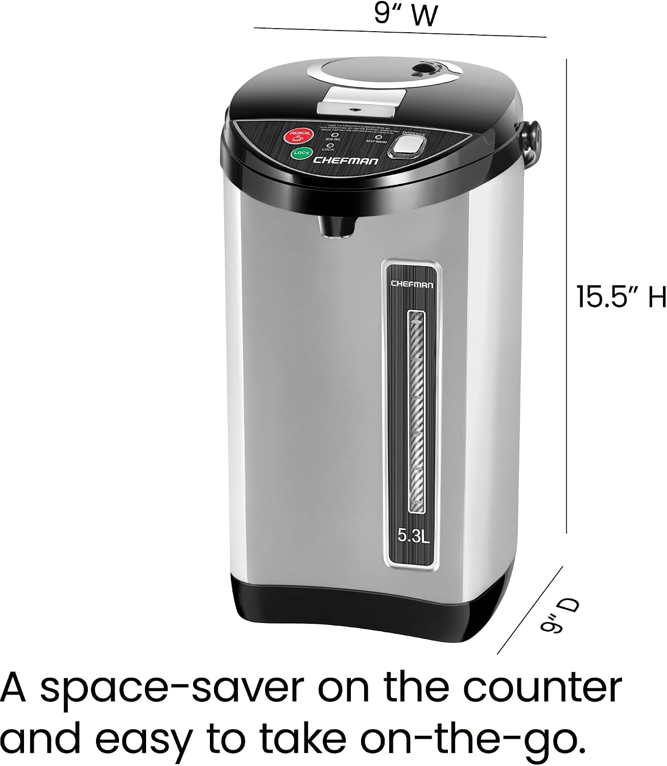Chefman Electric Hot Water Pot Urn w/Auto & Manual Dispense Buttons, Safety Lock, Instant Heating for Coffee & Tea, Auto-Shutoff & Boil Dry Protection