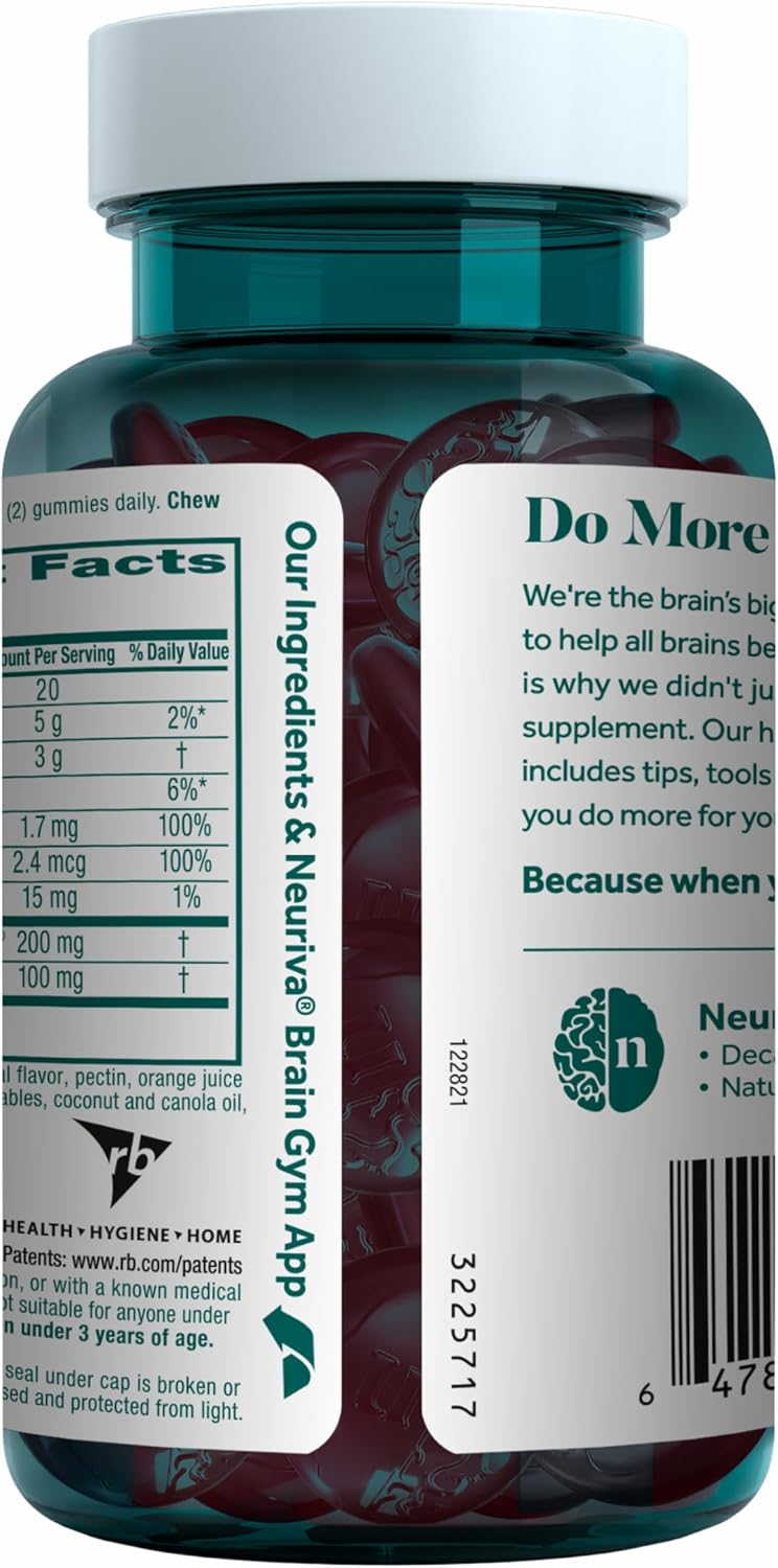 NEURIVA Plus Brain Supplements for Memory and Focus, Clinically Tested Nootropics Neurofactor and Phosphatidylserine with Vitamin B12, Vitamin B6