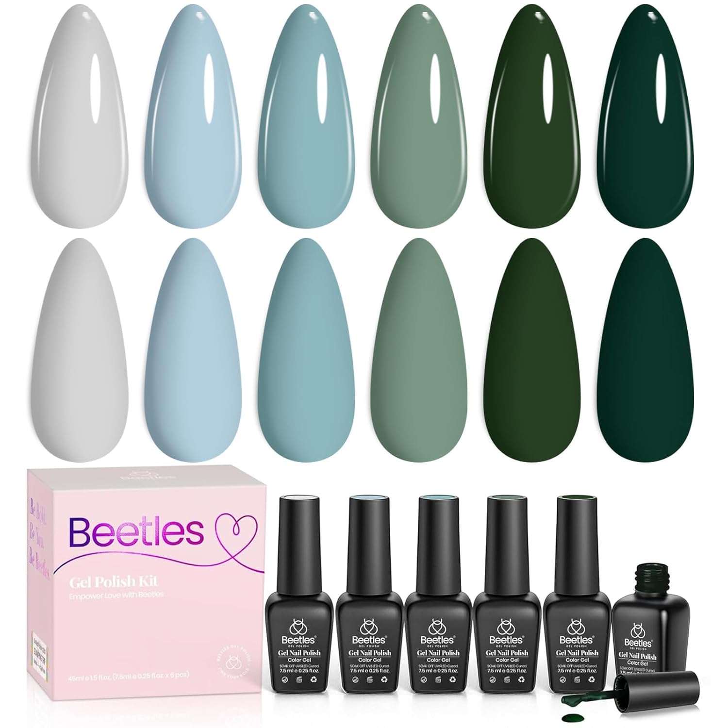 Beetles Green Gel Polish Set, 6 Colors Misty Forest Collection
