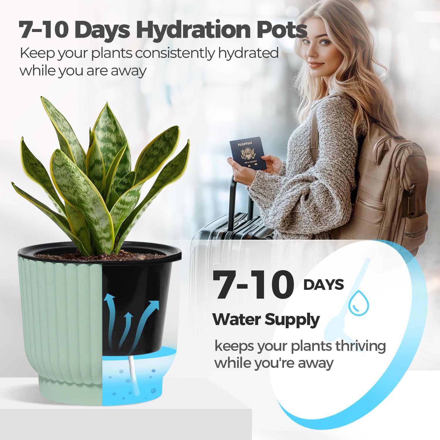T4U Self Watering Pots for Indoor Plants, 4 Inch 6 Pack Planter White