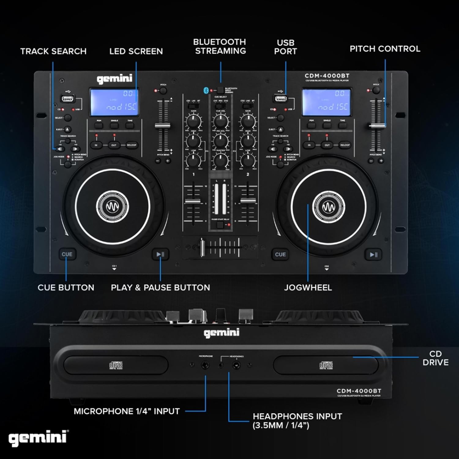 Gemini Standalone DJ CD Player & Mixer with Bluetooth (CDM-4000BT)