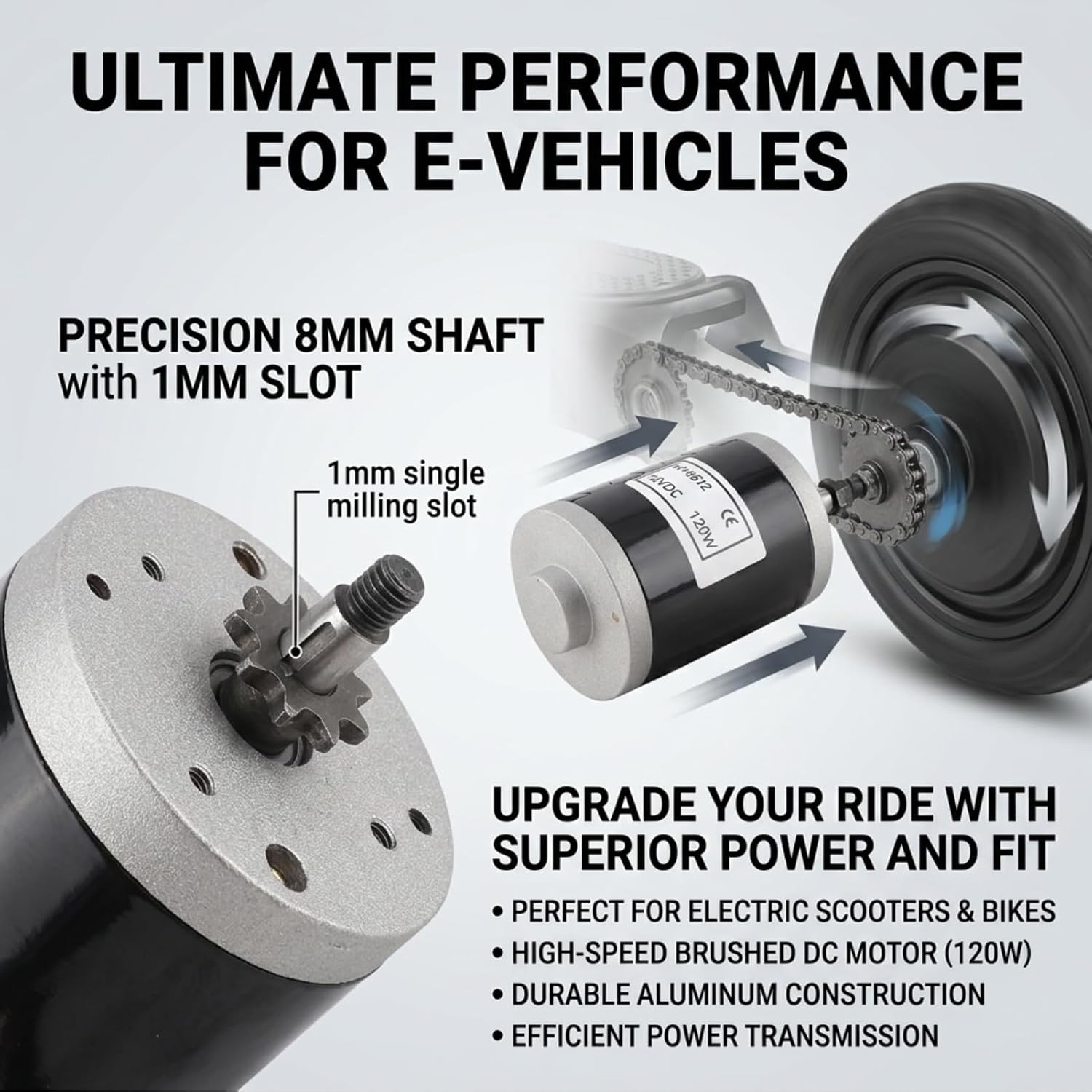 Electric Scooter Motor 12V 120W, Electric Brushed Motor High Speed Small Brush Motor with Belt Pulley E Scooter Accessory, Pulse 12v Motor for Scooter