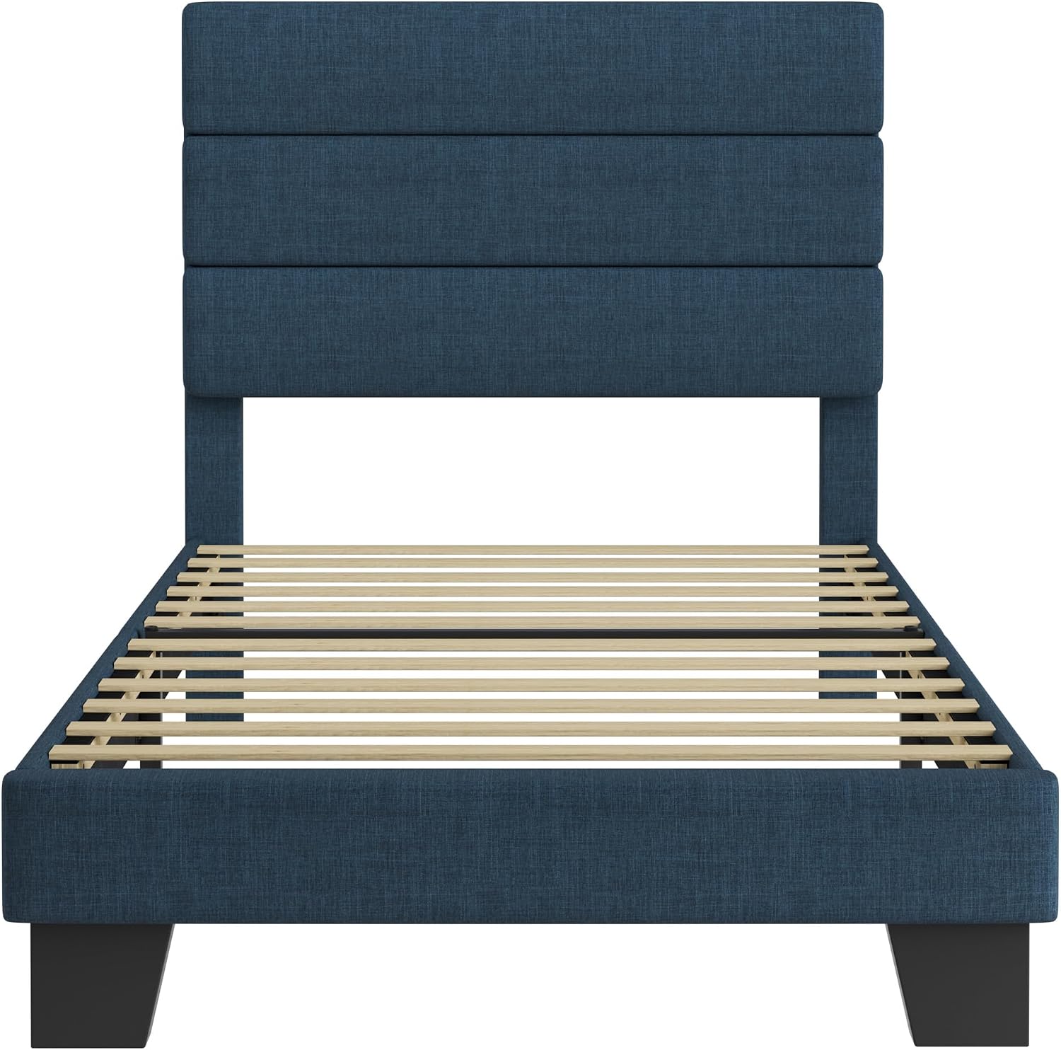 SHA CERLIN Full Platform Bed Frame with Upholstered Fabric Headboard, Grey