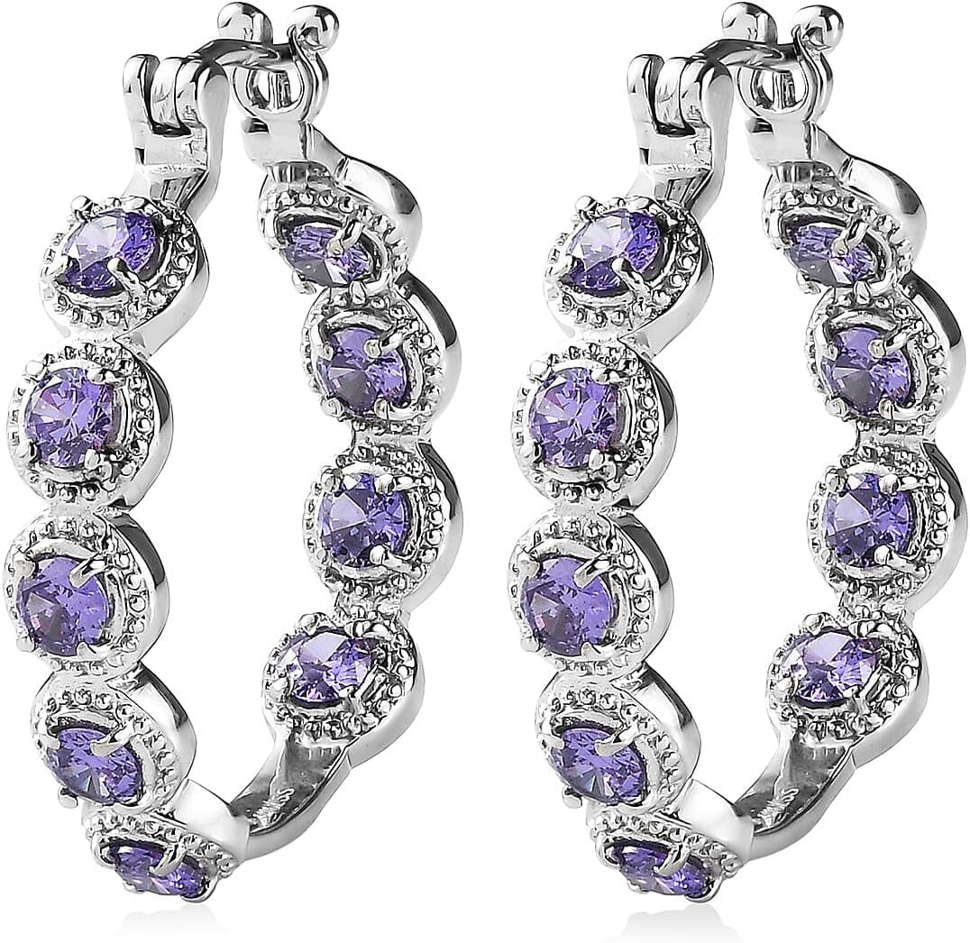 Purple Cubic ZirconiaEarrings in Stainless Steel