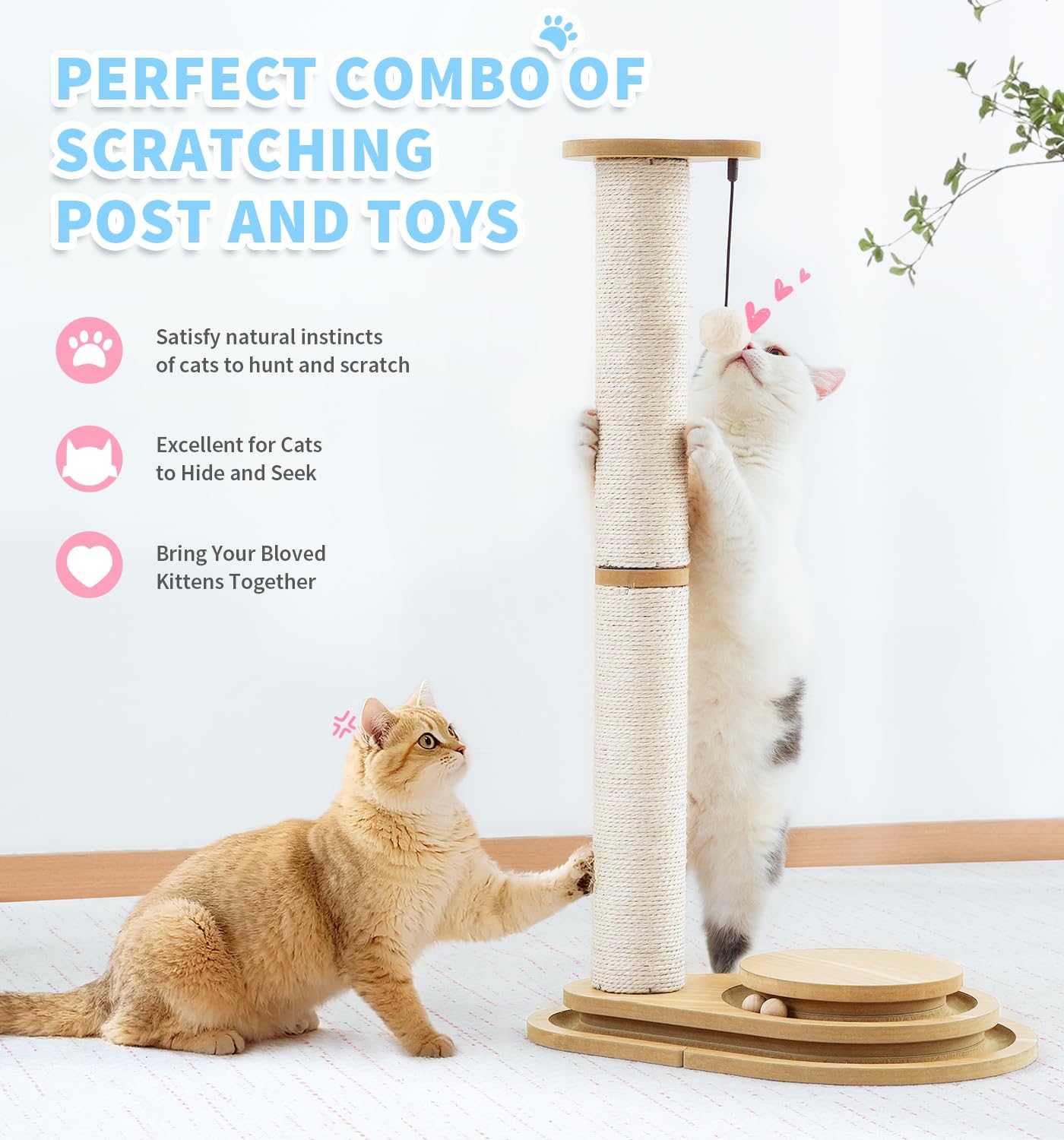 Made4Pets Kitten Toy Scratching Post for Indoor Cats with Ball Track