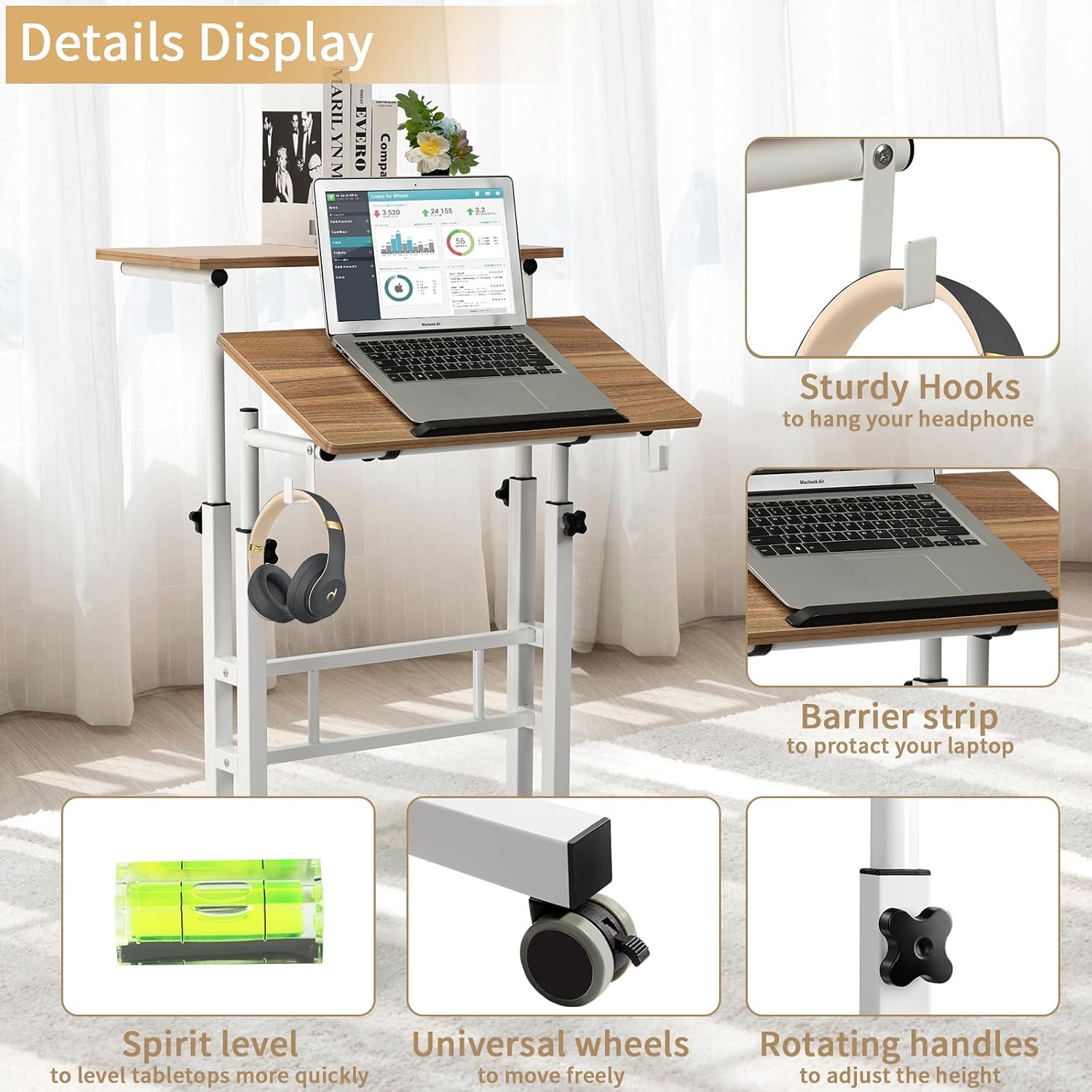 SIDUCAL Mobile Standing Desk, Portable Stand Up, Small Adjustable Converter with Wheels Home Office Workstation, Rolling Desk Laptop Cart for Standing or Sitting, Black