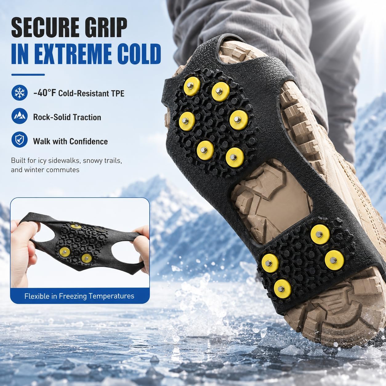 Ice Cleats for Shoes and Boots, Ice Snow Traction Cleats Grippers, Non Slip Shoe Ice Grippers