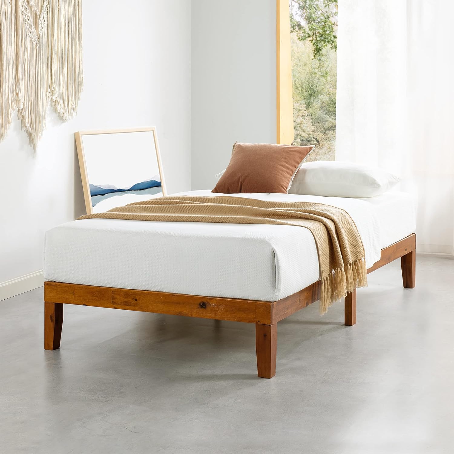 Mellow Naturalista Classic - 12 Inch Solid Wood Platform Bed with Wooden Slats, No Box Spring Needed, Easy Assembly, Queen, Pine