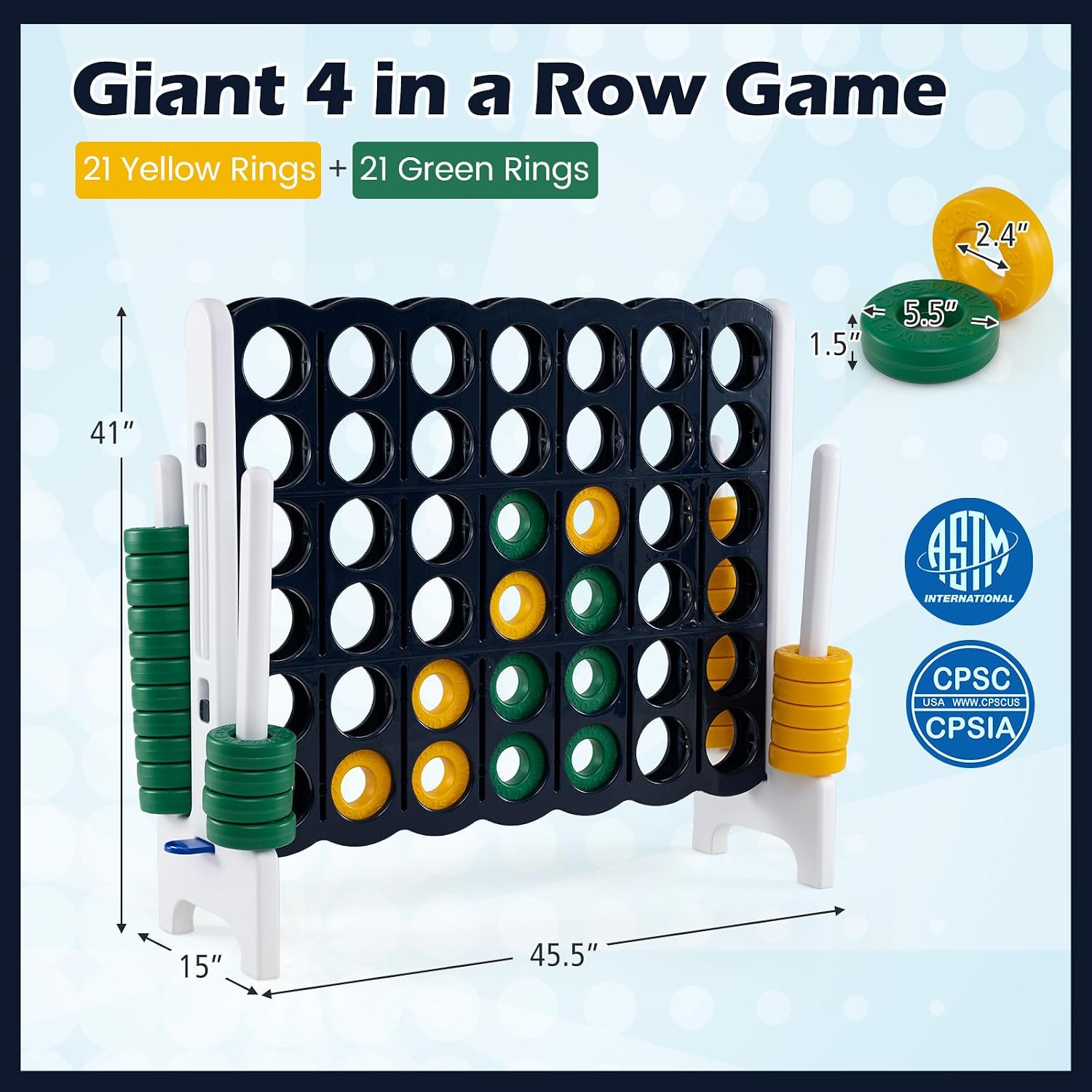 Costzon Giant 4-in-A-Row, Jumbo 4-to-Score Giant Game Set for Kids & Adults, Indoor Outdoor Yard Connect Game
