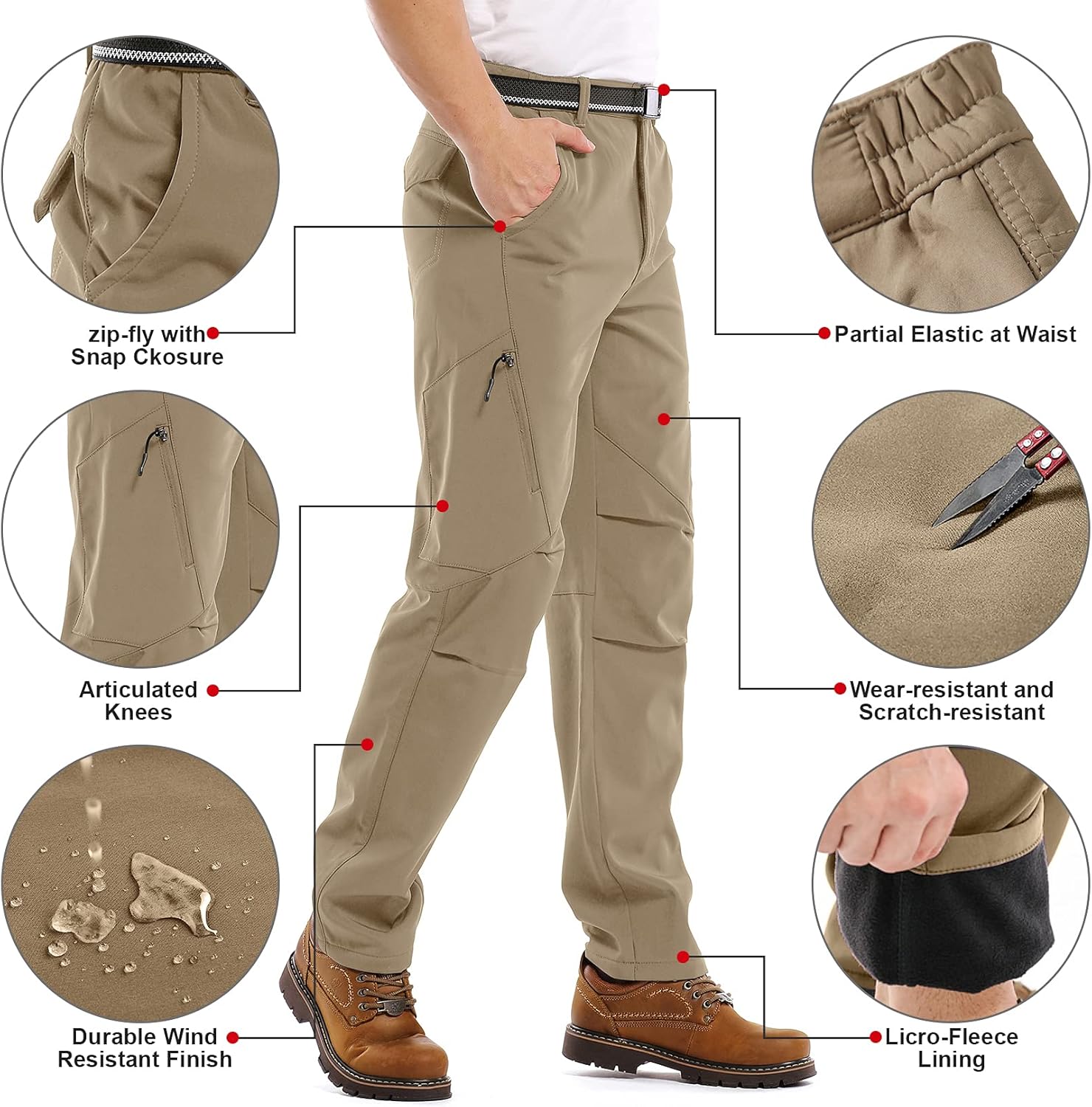 Men's Waterproof Pants Fleece Lined Insulated Winter Hiking Ski Snow Pants