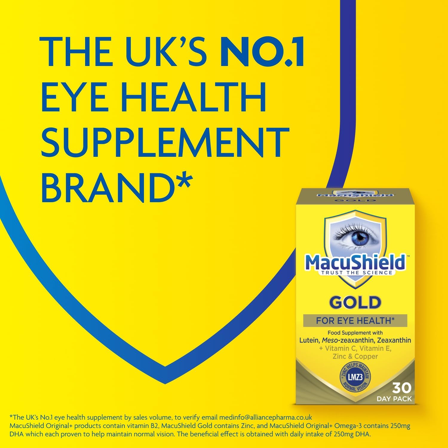 Macu Shield Gold Food Supplement - Pack of 90 Capsules | Helps support normal vision, Zeaxanthin and meso-zeaxanthin, Zinc