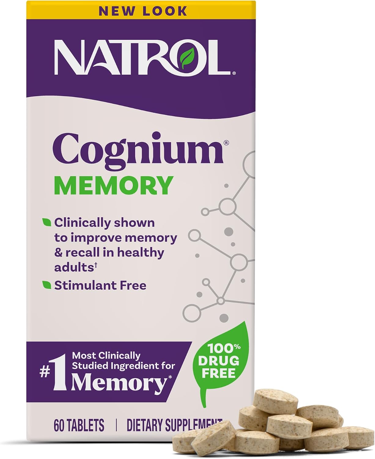 Natrol Cognium Memory, Brain Memory Supplements, Stimulant-Free, 60 Tablets | Clinically Shown to Improve Memory and Recall in Healthy Adults