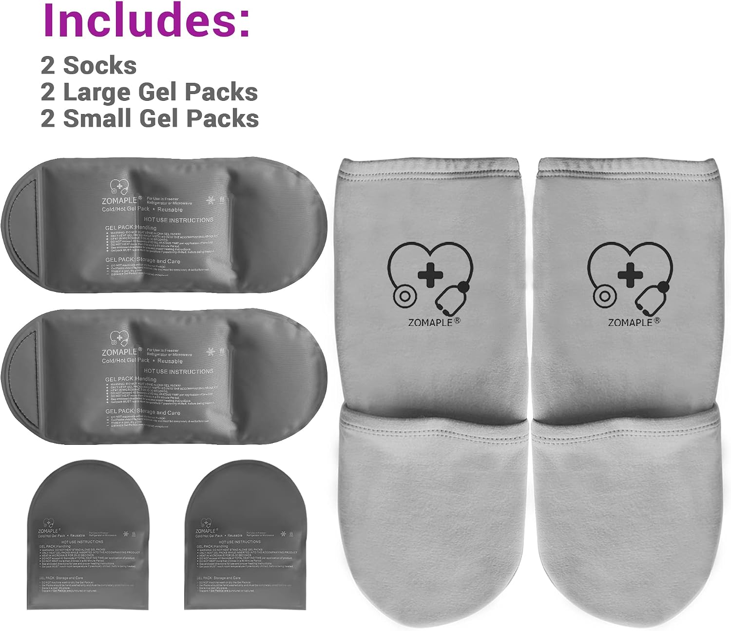 Zomaple Cold Therapy Socks, 2 Gel Packs for Neuropathy & Hot Feet Comfort