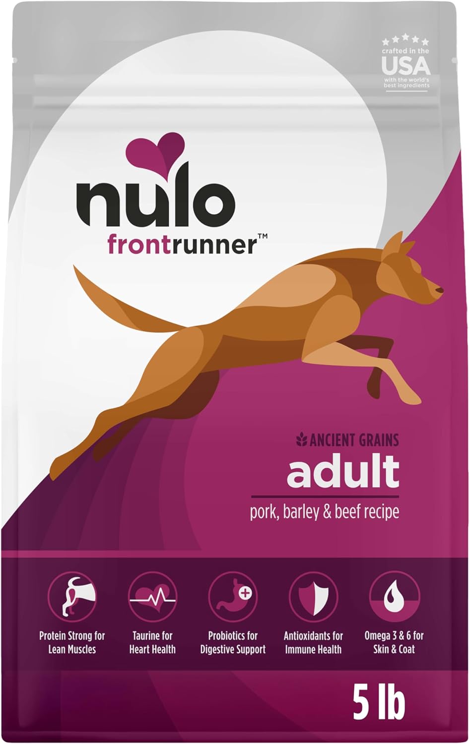 Nulo Frontrunner Dry Dog Food - Adult High-Protein Beef, Barley & Lamb Recipe, Natural Kibble with Ancient Grains, Probiotics, Taurine