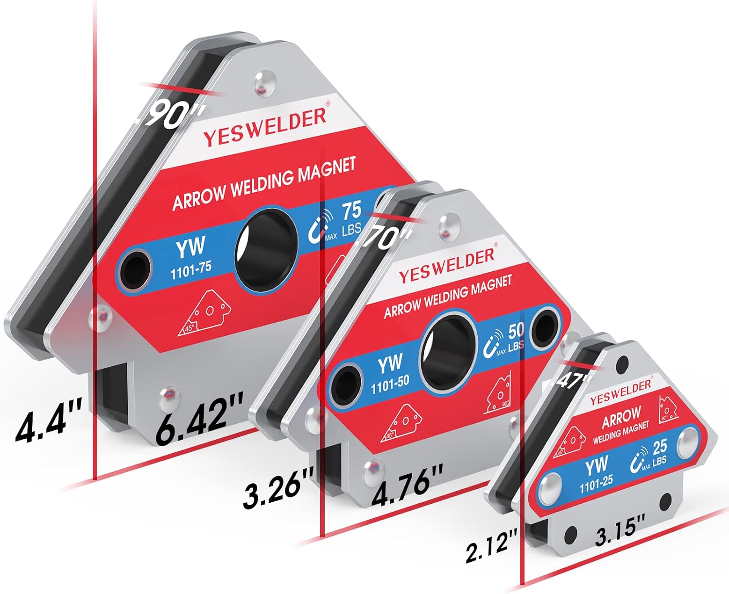 YESWELDER 4-Pc Welding Magnet Set, 50 lb Holding Power Welding Accessories