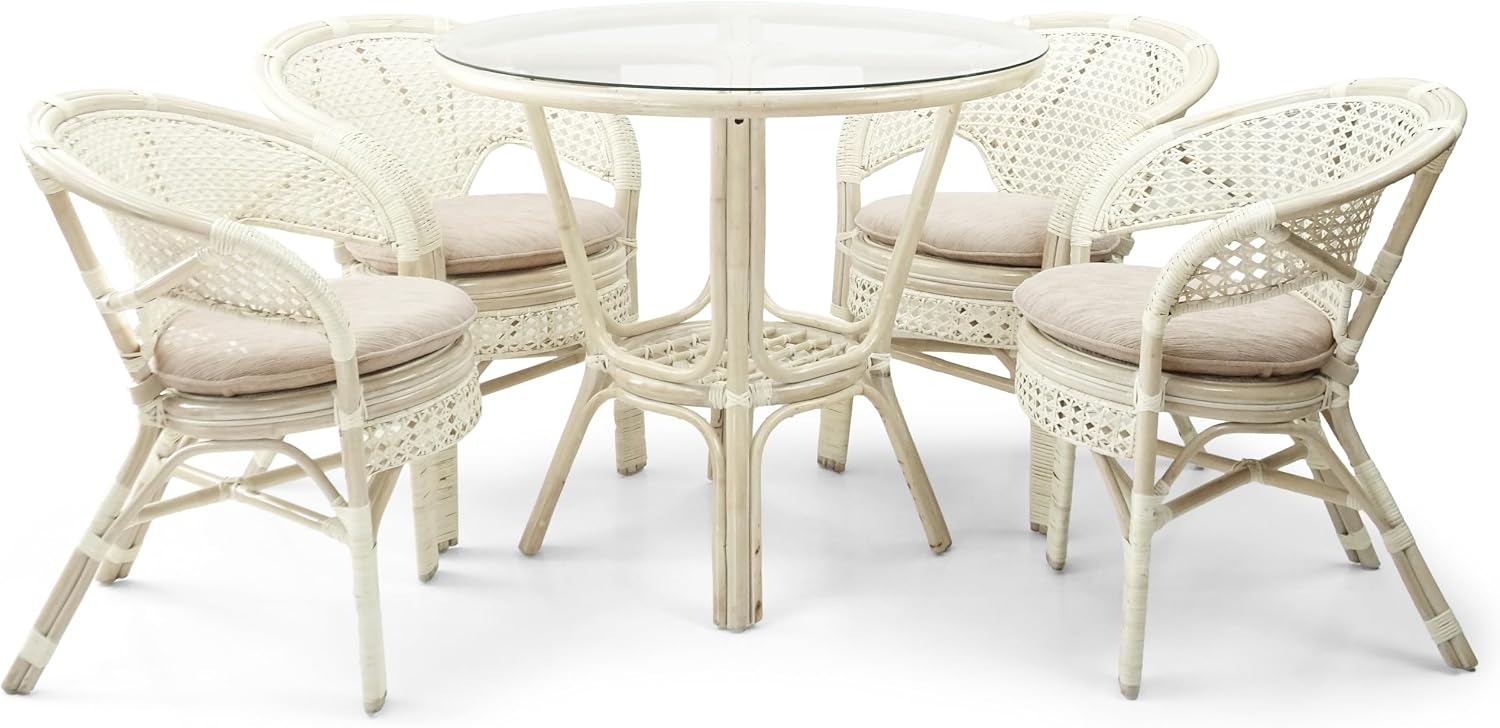 Pelangi Handmade Rattan Dining Wicker Chair Colonial Color w/Cream Cushion