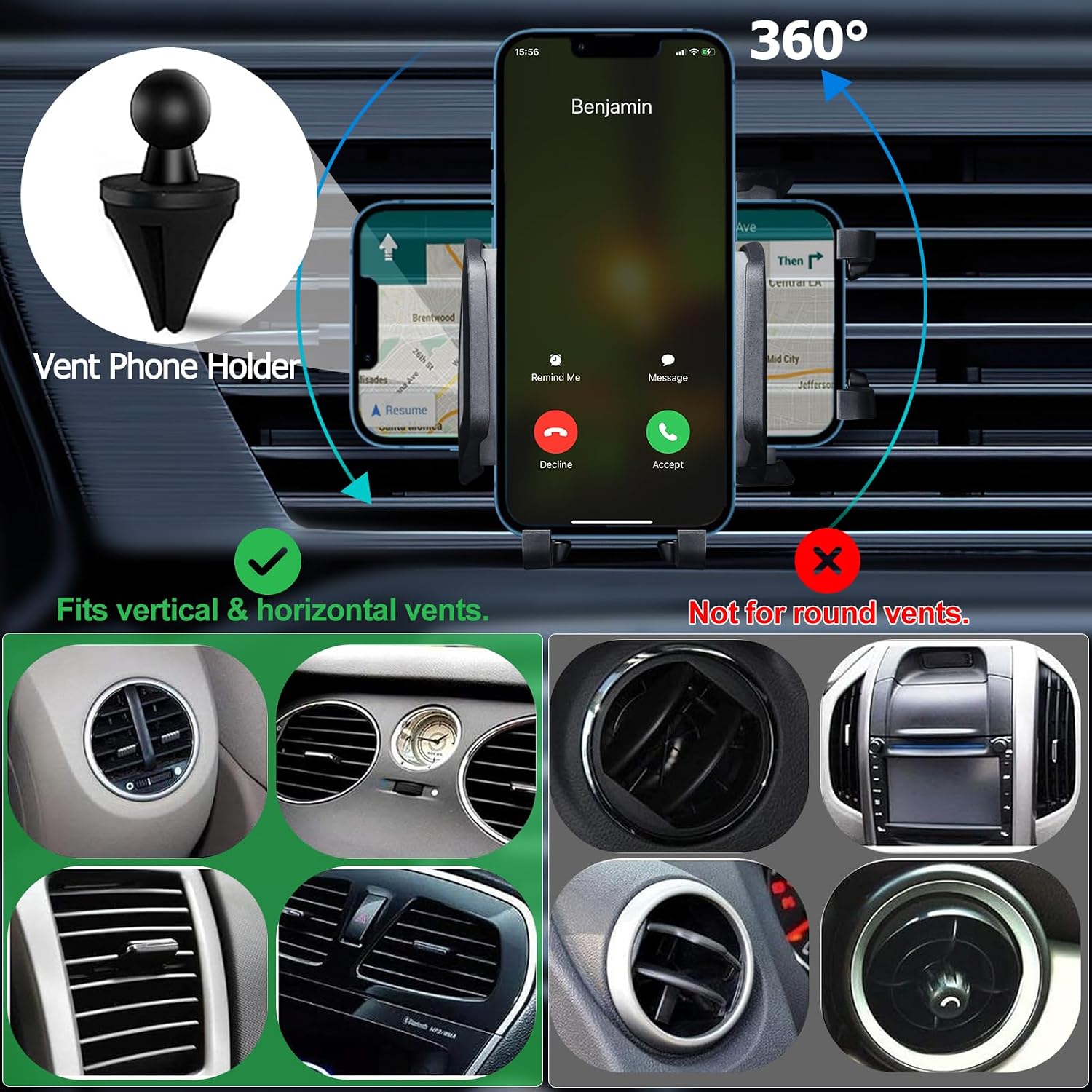 Vansky Stable Car Phone Holder: Clear Picture Even Over Speed Bumps | 3-in-1 Mount for Windshield Dashboard & Air Vent - Rock-Solid Grip on Potholes