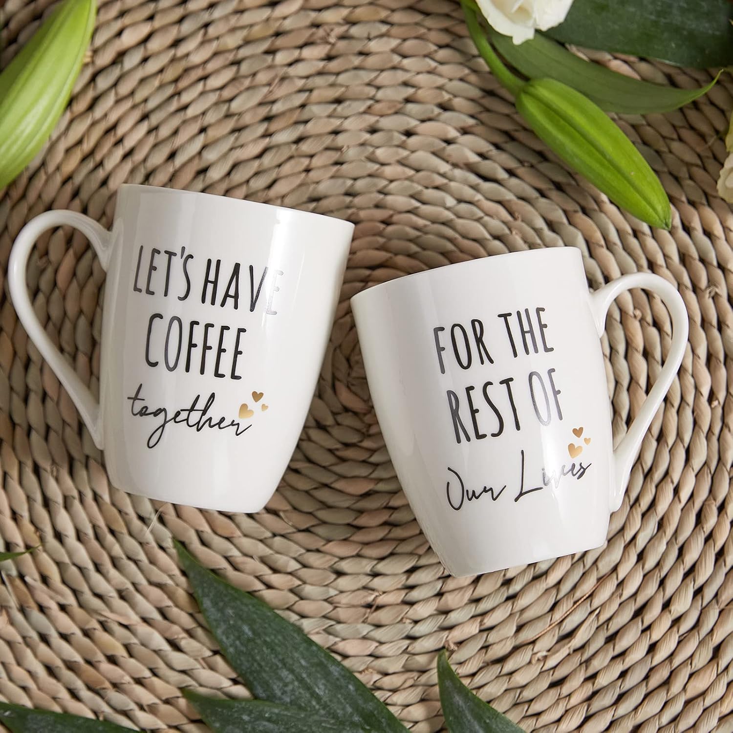 AW BRIDAL Ceramic Engagement Gifts For Couples Coffee Mugs Set Of 2, 12 Oz | Unique Newly Engaged Bachelorette Bridal Shower Gift for Bride