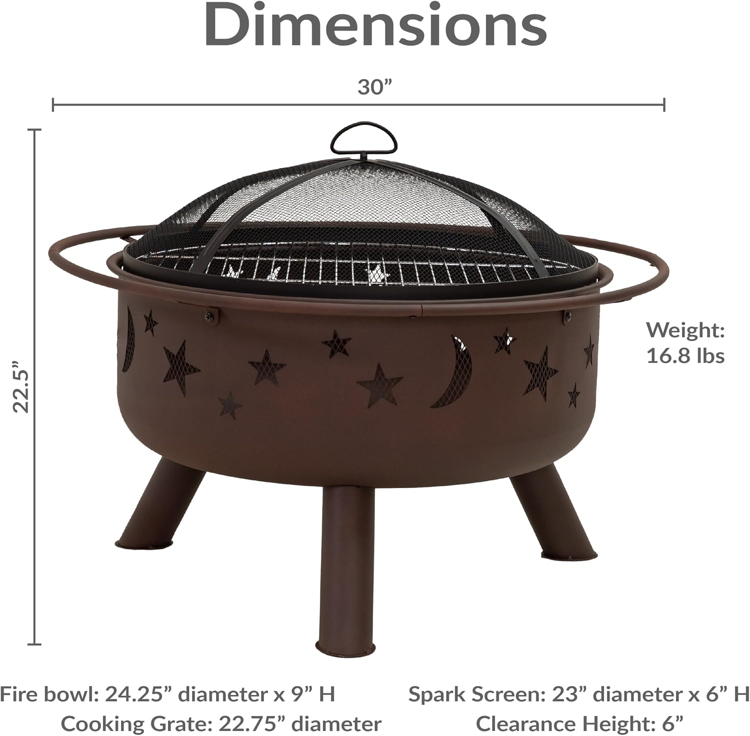 Sunnydaze Cosmic 30" Fire Pit with Cooking Grate for Outside, Wood Burning | Bronze, Heavy Duty Steel Metal, Includes Spark Screen & Poker, Round Outside Firepit for Patio, Deck, Backyard BBQ, Bonfire