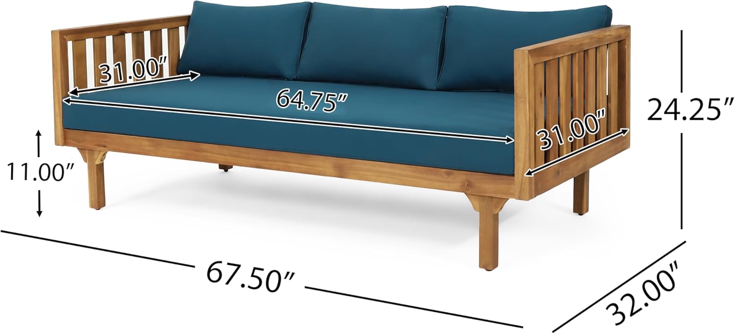 Christopher Knight Home Tina Outdoor 3 Seater Acacia Wood Daybed, Teak Finish, Light Grey