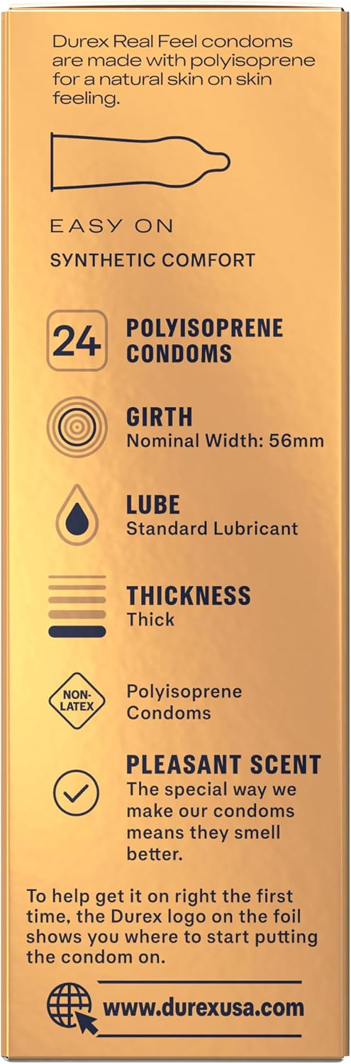 Durex Real Feel Non Latex Condoms, Lubricated Latex Free Condoms for Men, Natural Skin on Skin Feeling, 10 Count