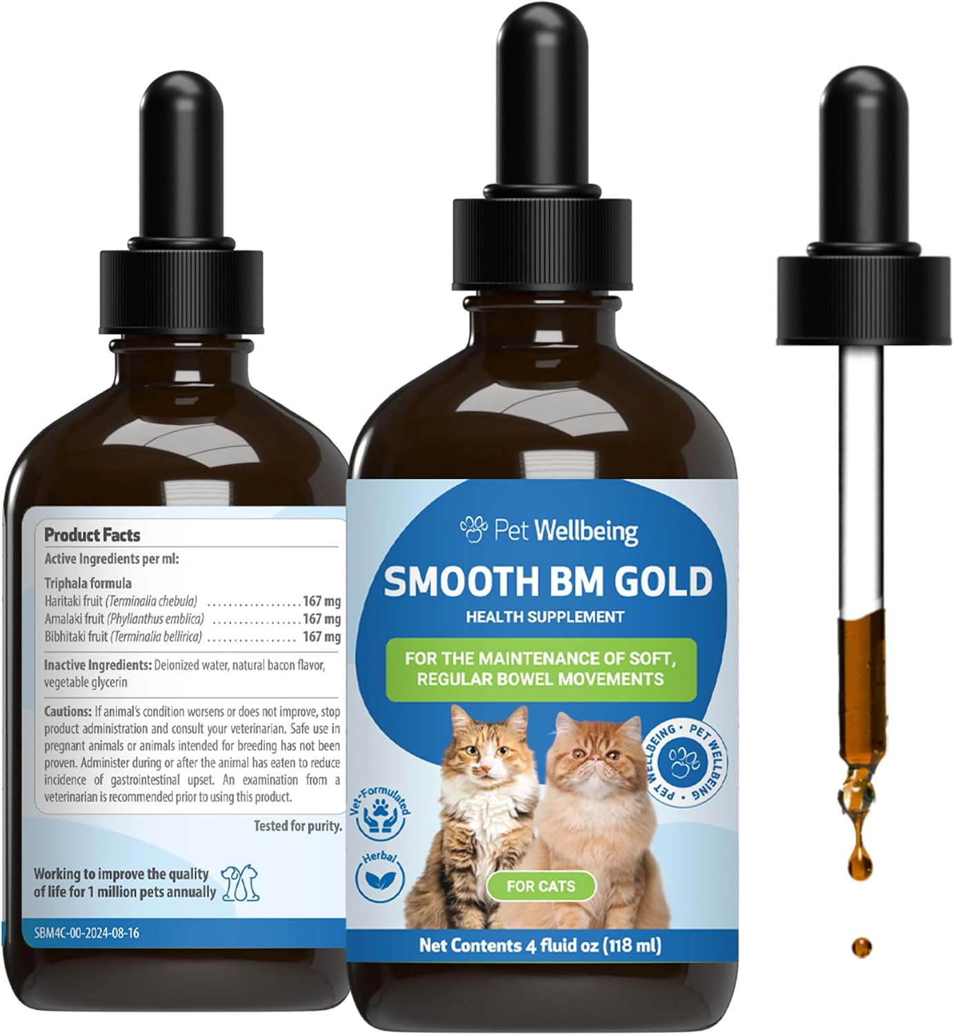 Pet Wellbeing Smooth BM Gold for Cats - Gentle Constipation Relief for Felines - Natural Herbal Supplement 2 oz (59 ml) | NASC Certified & Vet-Formulated Liquid Digestive Supplement with Triphala for Healthy Bowel Movements & Stool Consistency