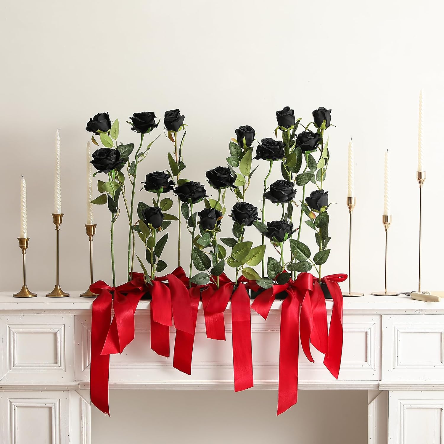 Hawesome 12PCS Artificial Silk Flowers Realistic Roses Bouquet Long Stem for Home Wedding Decoration Party (Yellow, 6 Flowers 6 Buds)