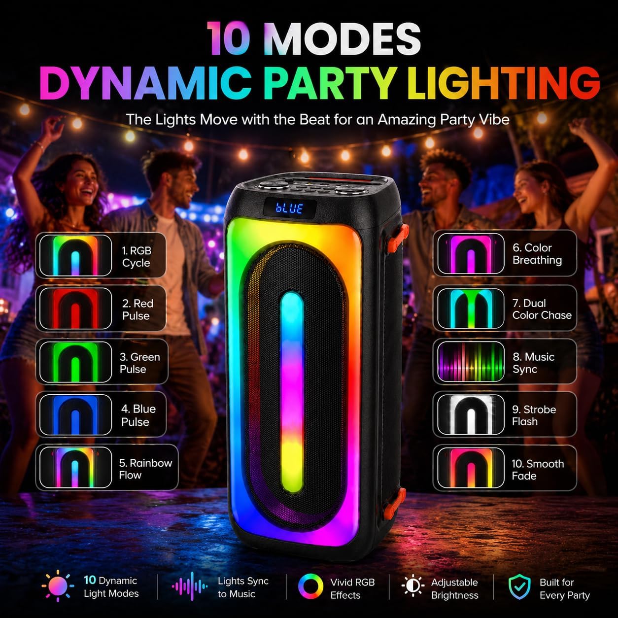 Karaoke Machine with 2 Rechargeable Wireless Microphones, Portable PA System with LED Lights, Bluetoot 5.3