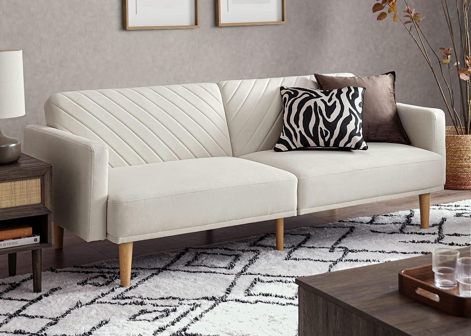 mopio 76.4" Futon Sofa Bed Chevron Styled, Sleeper Couch (Old Rosa Velvet)