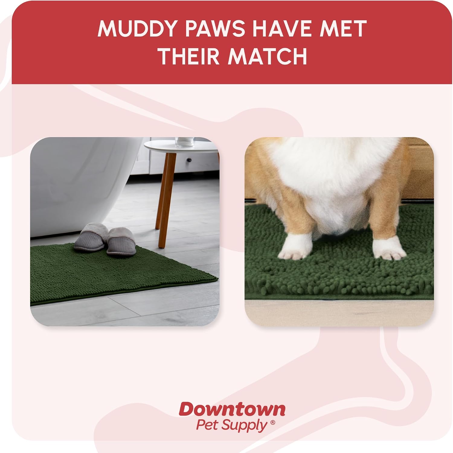 Dog Mud Mat, 31" x 20" Sage – Thick Microfiber Entry Rug for Snow, Mud & Salt – Absorbent, Quick-Dry, Washer-Safe & Non-Slip, Medium