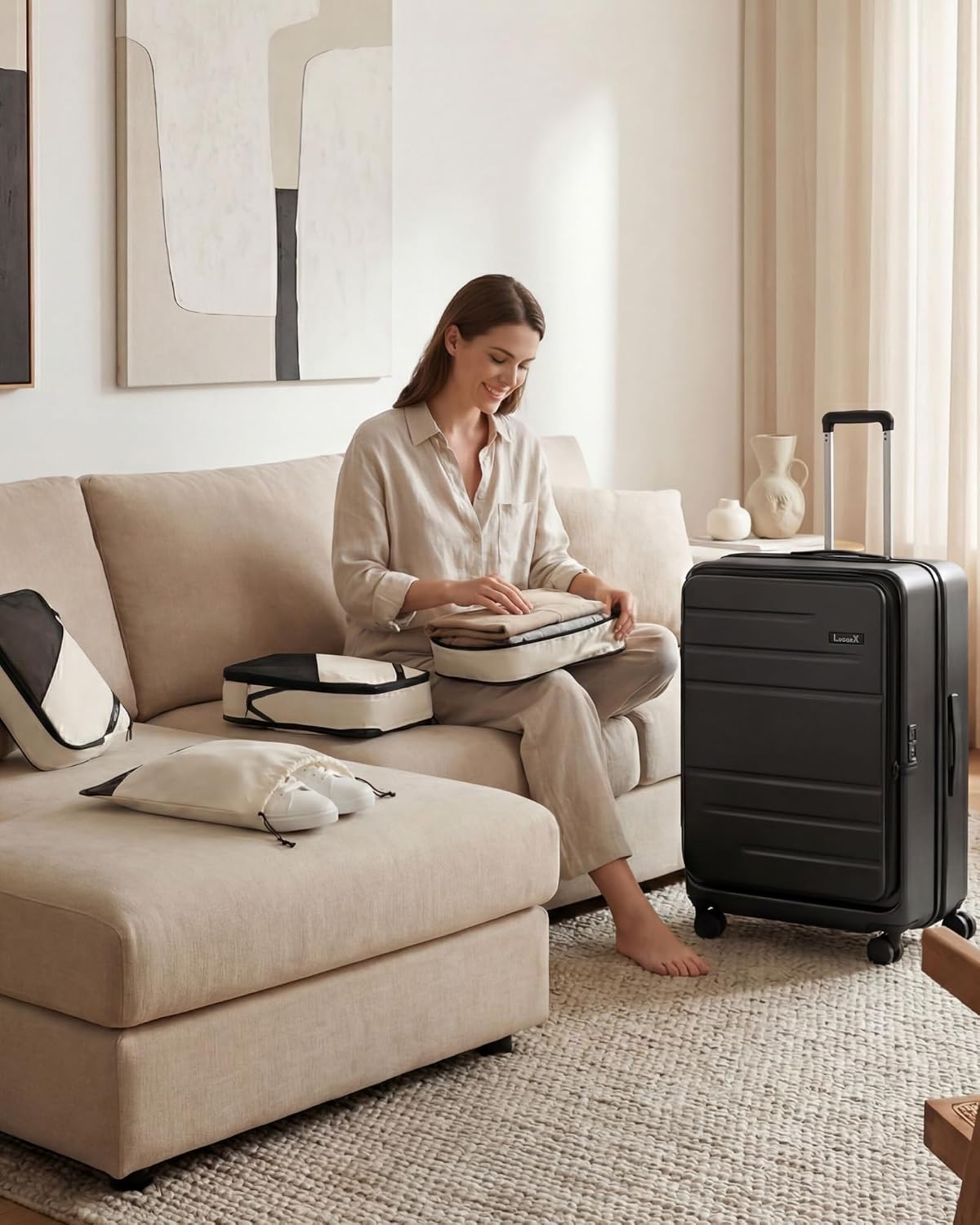 LUGGEX Checked Top Opening Expandable Suitcase, Black, 28" | Checked Luggage, Top Opening Design, 100% PC Hard Shell, Expandable Storage, TSA Approved Lock, 105L-115L Capacity, FX-Core