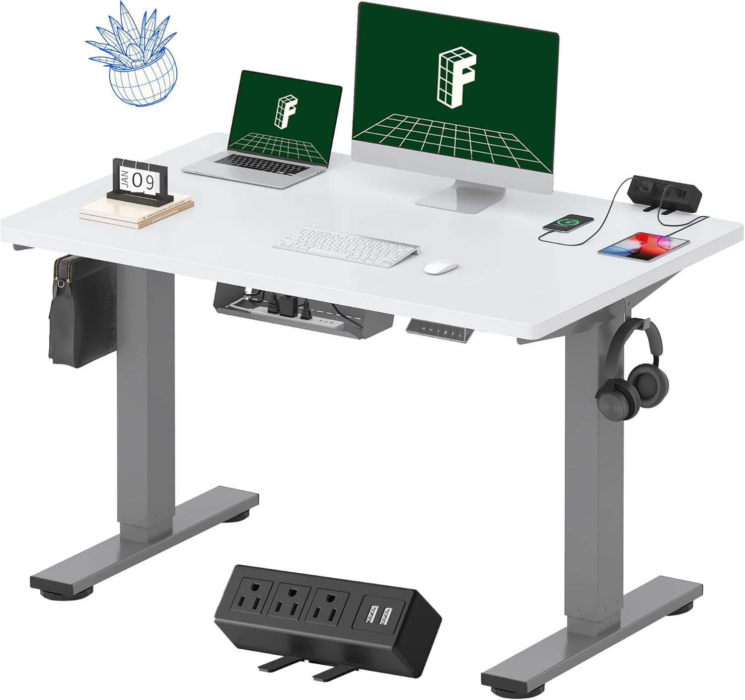 FLEXISPOT EN2 48"x24" Standing Desk with Power Strip Bundle, Black
