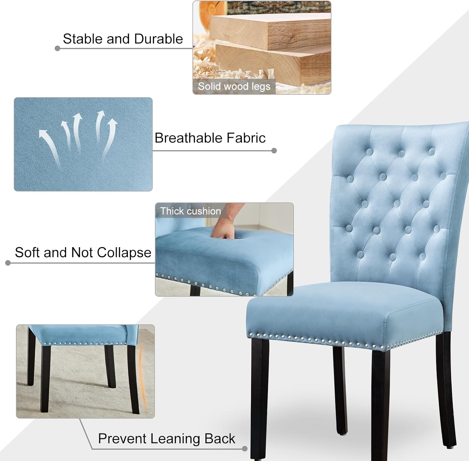 adochr Velvet Dining Chairs Set of 2, Parsons Kitchen Chair, Blue