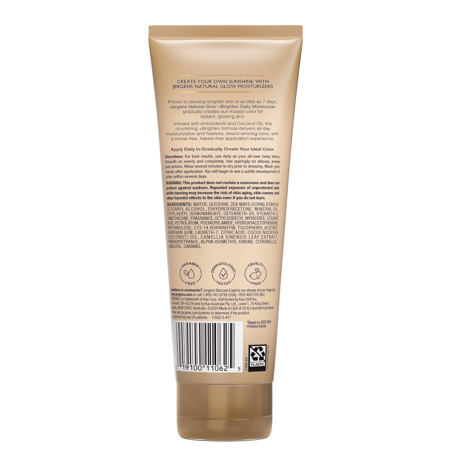 Jergens Natural Glow Self Tanner Body Lotion, Sunless Tanning, Medium to Deep Skin Tone, Daily Moisturizer with Coconut Oil, Vitamin E and Antioxidants, 7.5 Oz | Sunless Tanning, Daily Moisturizer, Coconut Oil, Vitamin E & Antioxidants, Gradual Color Dev…