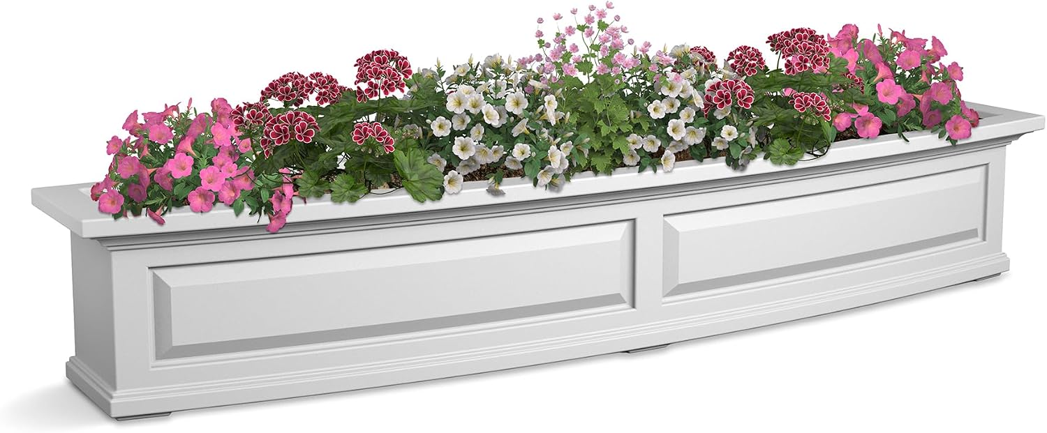 Mayne Nantucket 36in Self-Watering Rectangular Window Box Planter, White | Self-watering, All season, Fade resistant, Mounting brackets included, Built-in overflow, 15-year warranty