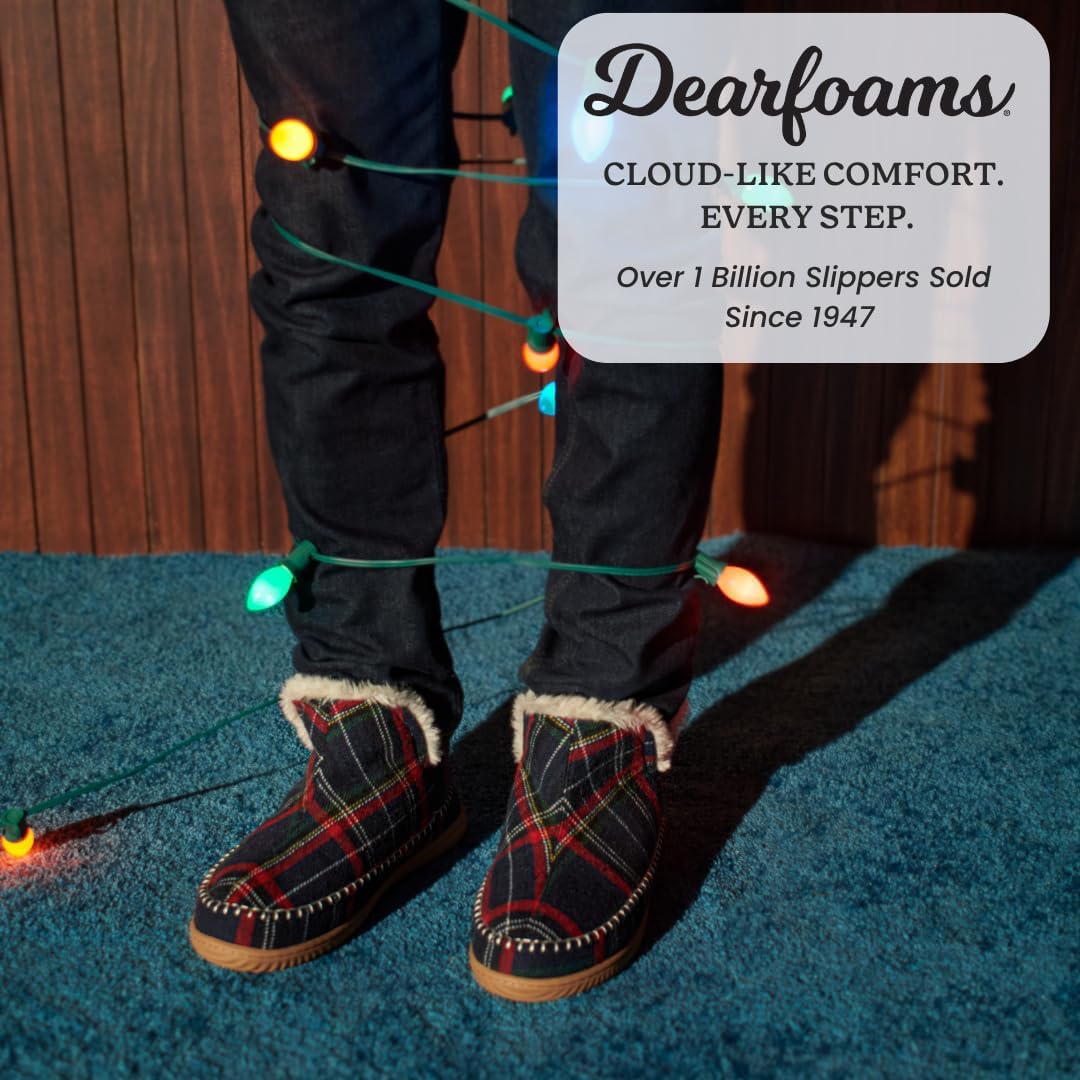 Dearfoams Men's Memory Foam Indoor House Slippers Brixen Ankle Boot House Shoes - Gifts for Men