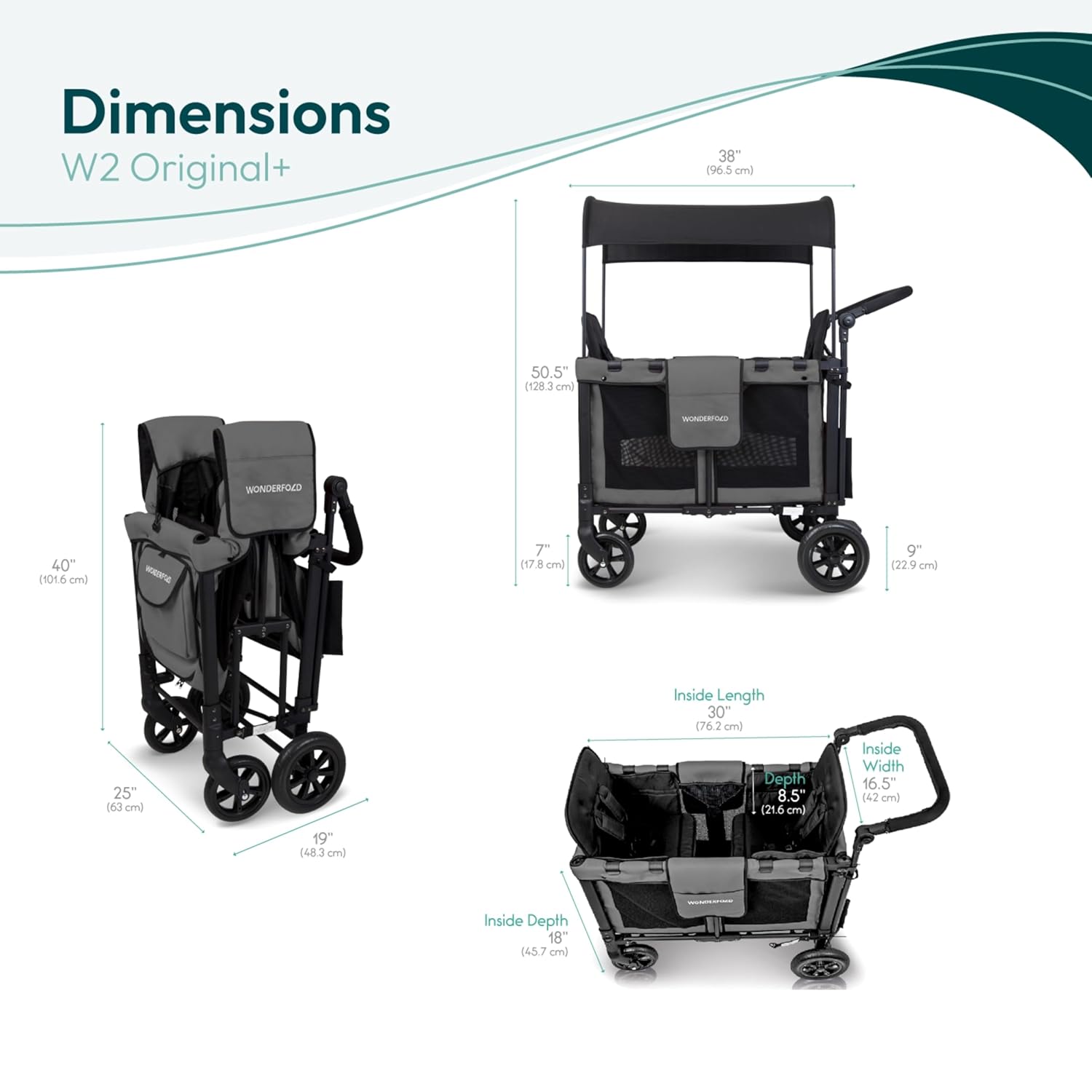 WonderFold W2 Stroller Wagon, Steel Frame, 2 Seater, Black