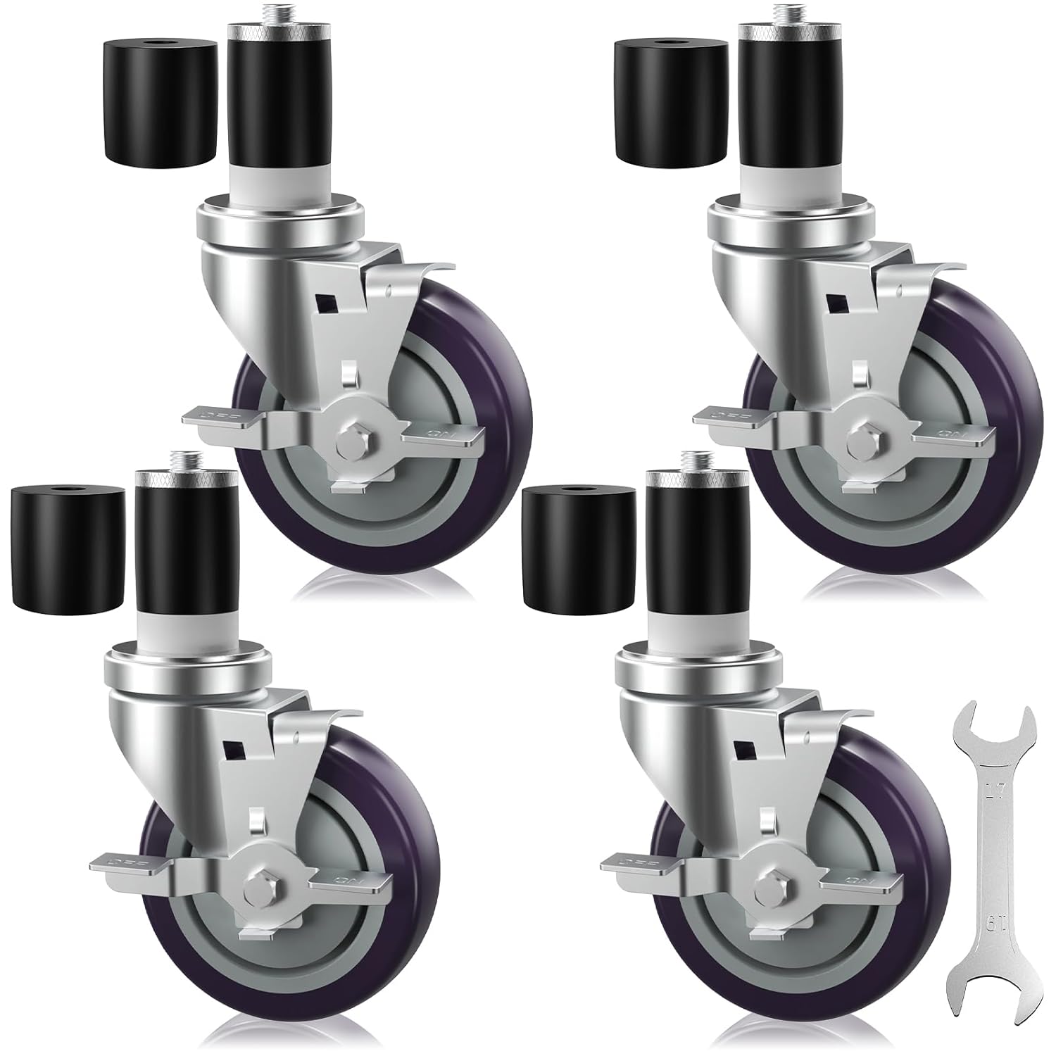 4 Inch Expanding Stem Caster Set of 4 for Stainless Steel Table